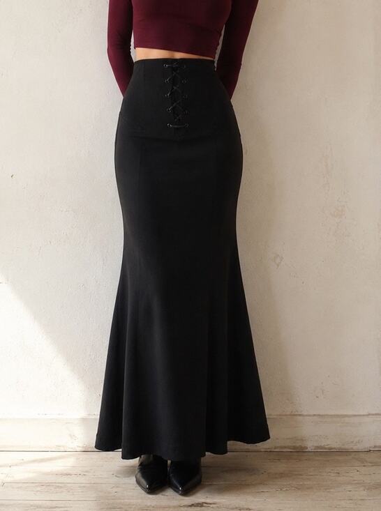 Newport News Dresses & Skirts - VTG Y2K Newport News Black Corset Lace Up Mermaid Maxi Skirt 4 Romantic Goth